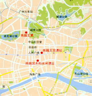 墓葬在今日广州城中的地理位置