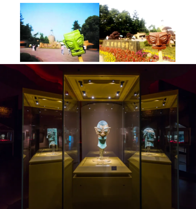 三星堆博物馆内的青铜面具丨qm球盟会·(中国)球盟会展柜（资料图片）.png